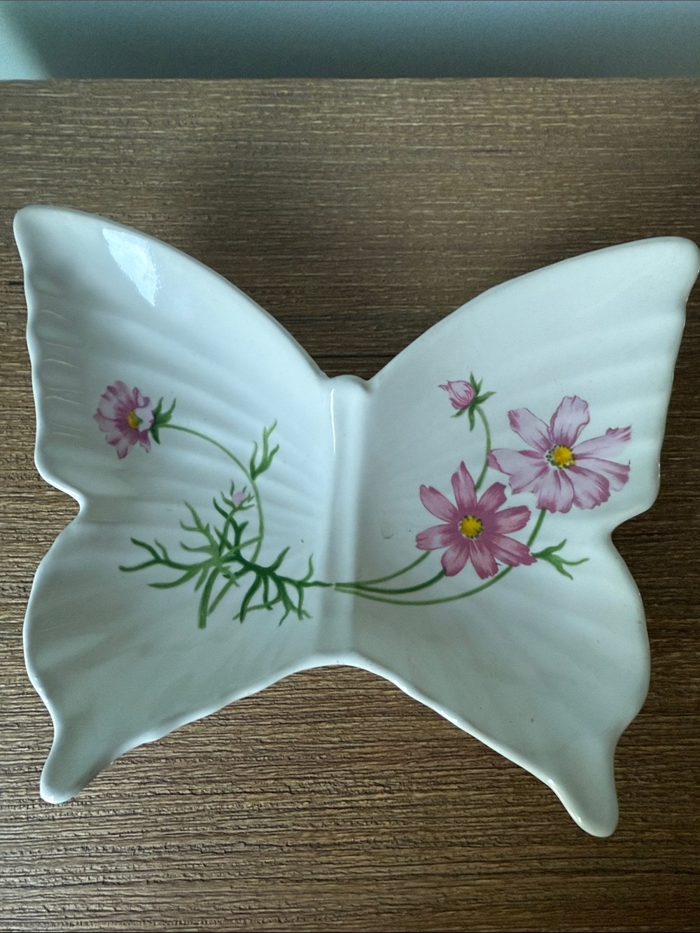 Echo White Butterfly Dish with Pink Floral Design